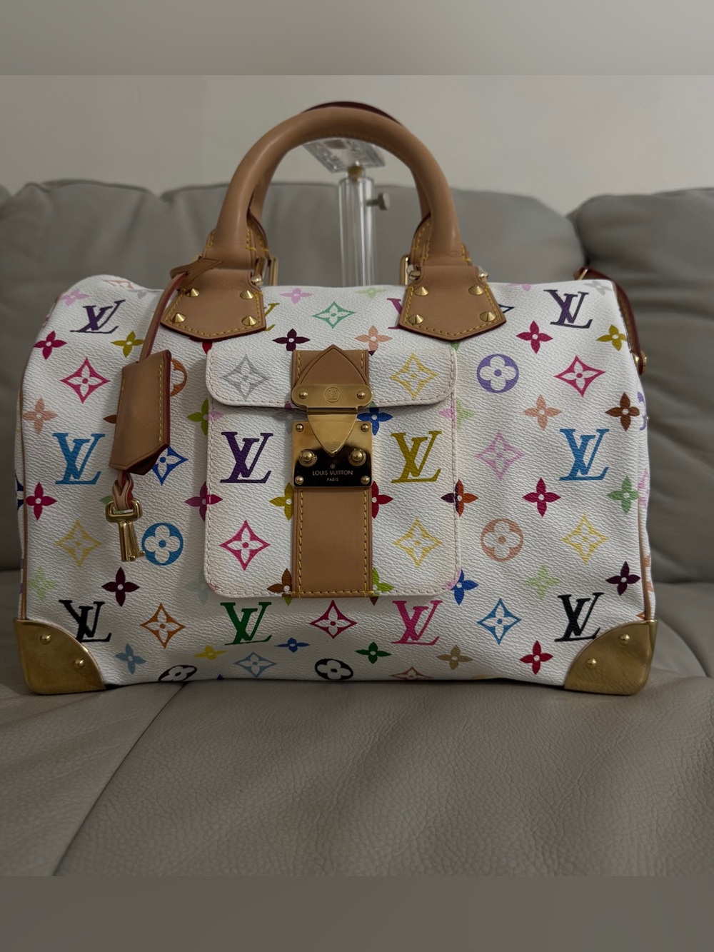 Louis Vuitton White Multicolor Monogram Speedy 30 x Murakami Takashi W /COA